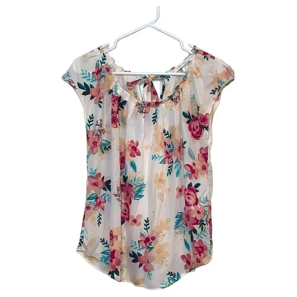 Lauren Conrad floral pleat neck blouse size Medium NWT - Picture 3 of 9